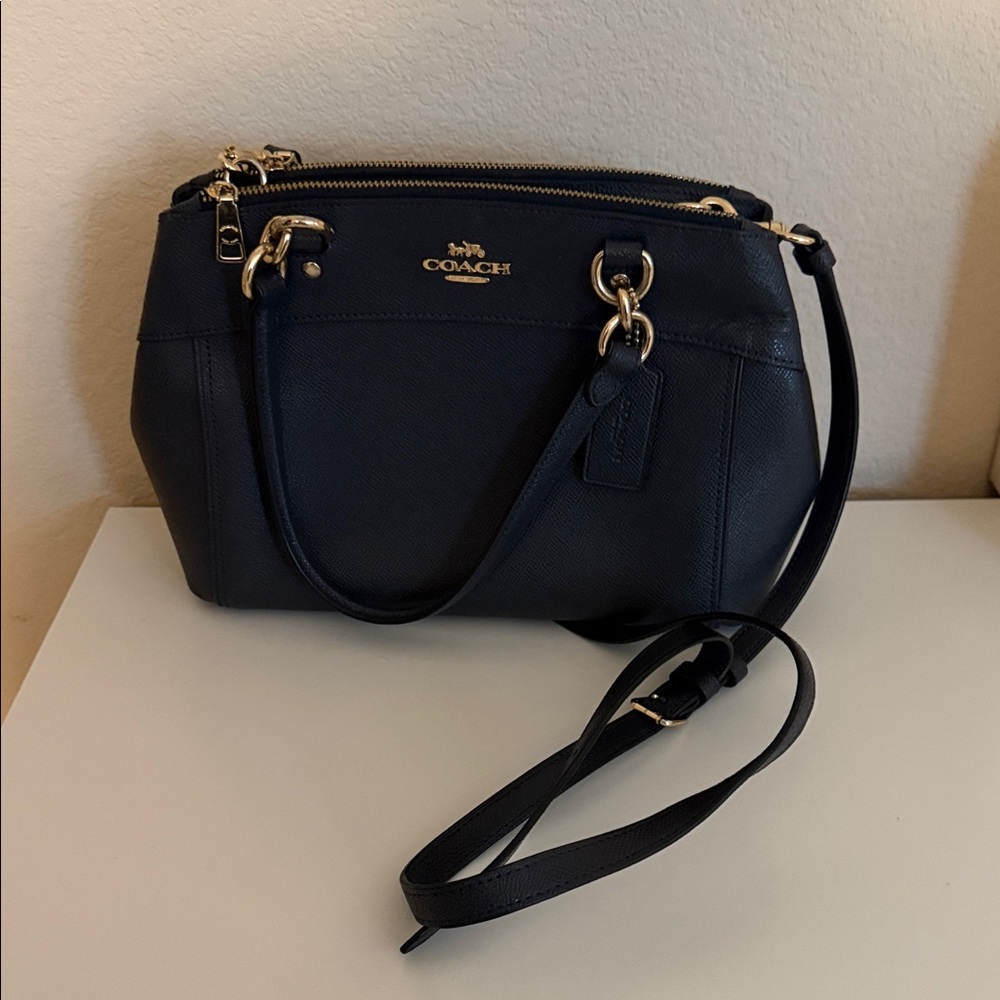 Coach Navy Leather Crossbody Bag with Gold Accents